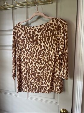 Ann Taylor Brown and Cream Leopard-Print Long Sleeve Top